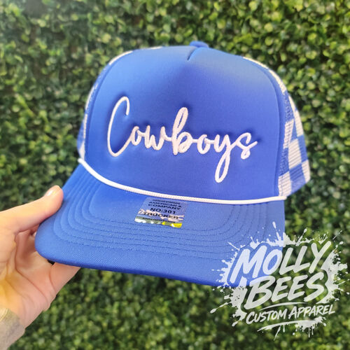 Cowboys - Embroidered Checkered Trucker Hat Thumbnail