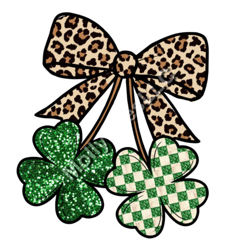 plaid and glitter clover with leopard bow Thumbnail